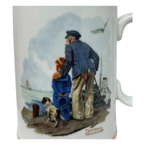Norman Rockwell "Looking Out To Sea" Ceramic Mug With Gold Trim 1985 - Picture 8 of 12